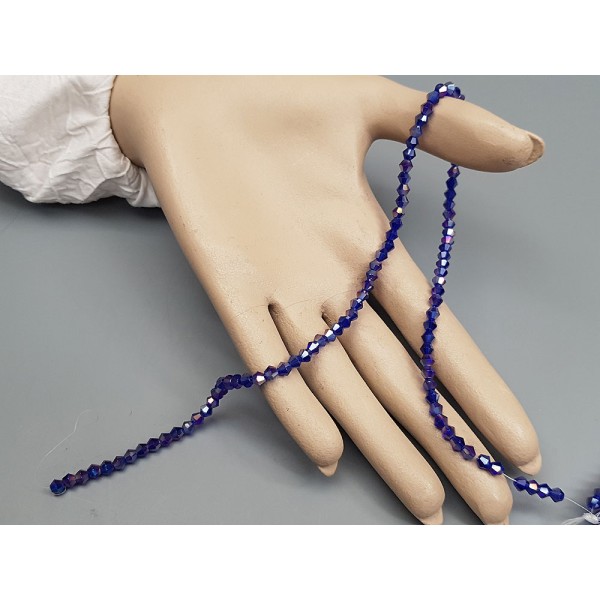 Faceted bicone AB (aurora borealis effect) electroplate glass beads, 4mm, dark blue, per strand