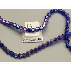 Faceted bicone AB (aurora borealis effect) electroplate glass beads, 4mm, dark blue, per strand
