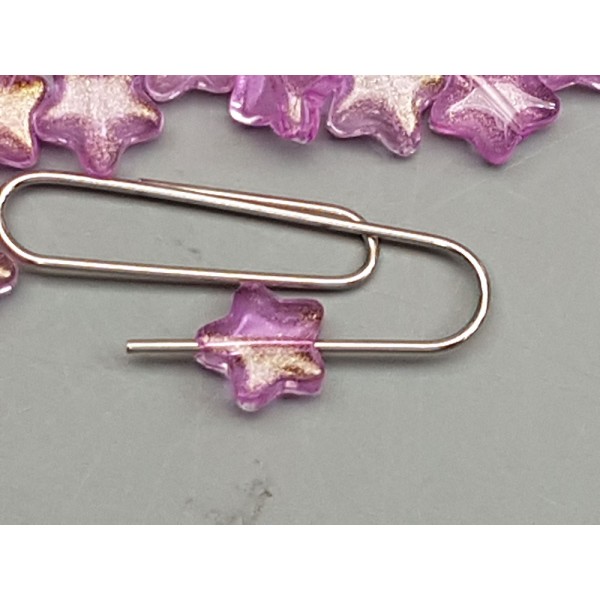 Glass Beads, Star shape with glitter, 8mm, Fuchsia Pink colour, bag of 100