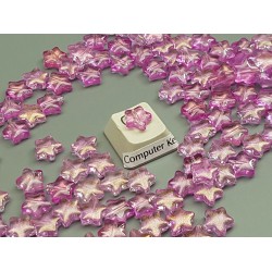 Glass Beads, Star shape with glitter, 8mm, Fuchsia Pink colour, bag of 100