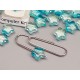 Glass Beads, Star shape with glitter, 8mm, Turquoise colour, bag of 100