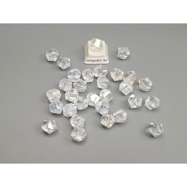 Glass Beads, Irregular clear AB rainbow effect, faceted, 10x9mm, bag 20pcs