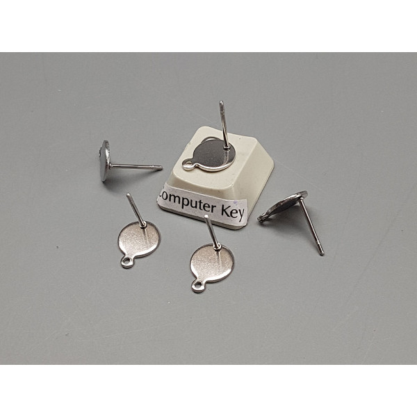 Post, Flat 8mm Round Pad with loop, Stainless Steel, per pair