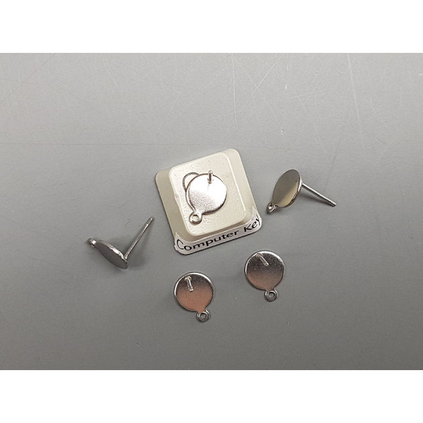 Post, Flat 8mm Round Pad with loop, Stainless Steel, per pair