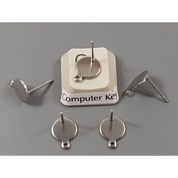 Post, Flat 8mm Round Pad with loop, Stainless Steel, per pair