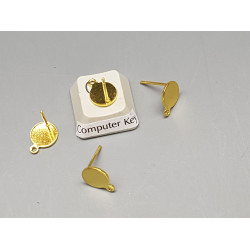 Post, Flat 8mm Round Pad with loop, Stainless Steel gold colour, per pair