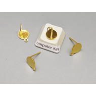 Post, Flat 8mm Round Pad with loop, Stainless Steel gold colour, per pair