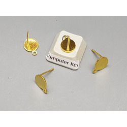 Post, Flat 8mm Round Pad with loop, Stainless Steel gold colour, per pair