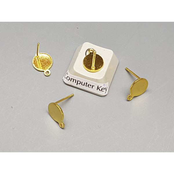 Post, Flat 8mm Round Pad with loop, Stainless Steel gold colour, per pair