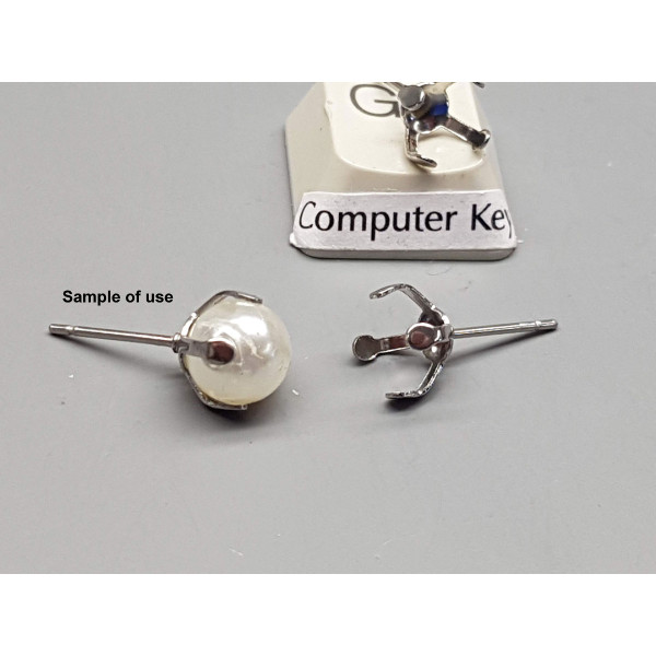 Pearl / ball holder Earring Stud, 8mm, Stainless Steel, pair