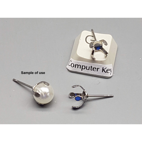 Pearl / ball holder Earring Stud, 8mm, Stainless Steel, pair
