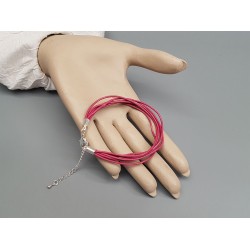 Fashion bracelet, with multi-strand leather cord and lobster clasp, deep pink, each