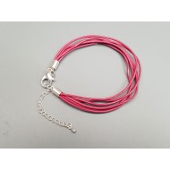 Fashion bracelet, with multi-strand leather cord and lobster clasp, deep pink, each
