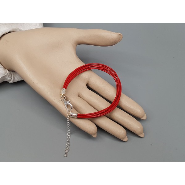 Fashion bracelet, with multi-strand leather cord and lobster clasp, dark red, each