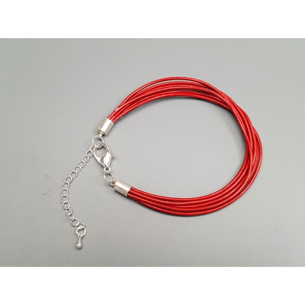 Fashion bracelet, with multi-strand leather cord and lobster clasp, dark red, each
