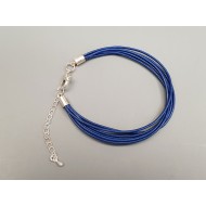 Fashion bracelet, with multi-strand leather cord and lobster clasp, dark blue, each