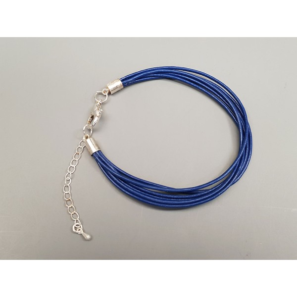 Fashion bracelet, with multi-strand leather cord and lobster clasp, dark blue, each