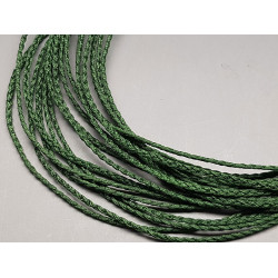Waxed Plaited 3 strand Polyester Cord, MEDIUM 2.0x1.0mm, Fern green colour, per meter