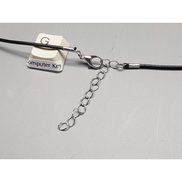 50cm Black Poly-cotton necklace Cord, 1.5mm, with parrot clasp and extender chain