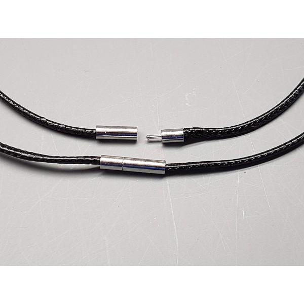 43cm Black Poly-cotton necklace Cord, 2.0mm, with push-plug clasp