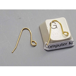 Earring hook, small plain, fine 0.6mm wire, gold plated, pair
