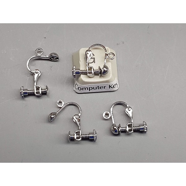 Vintage style Screw fitting Clip-on Earring with dome and loop, platinum colour, pair