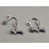Vintage style Screw fitting Clip-on Earring with dome and loop, platinum colour, pair