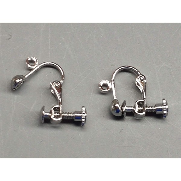 Vintage style Screw fitting Clip-on Earring with dome and loop, platinum colour, pair