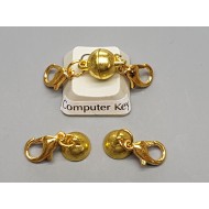 Magnetic 8mm ball clasp with parrot clasps, joiner, gold plate