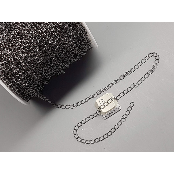 Chain by the metre, Curb link, 3.5x5.0mm, brass chain with soldered links, gunmetal black plate