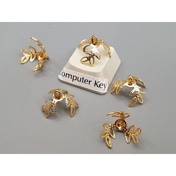 Bell Cap, 3 leaf filigree with loop, gold plate