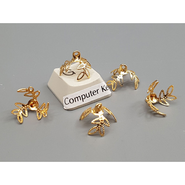 Bell Cap, 3 leaf filigree with loop, gold plate