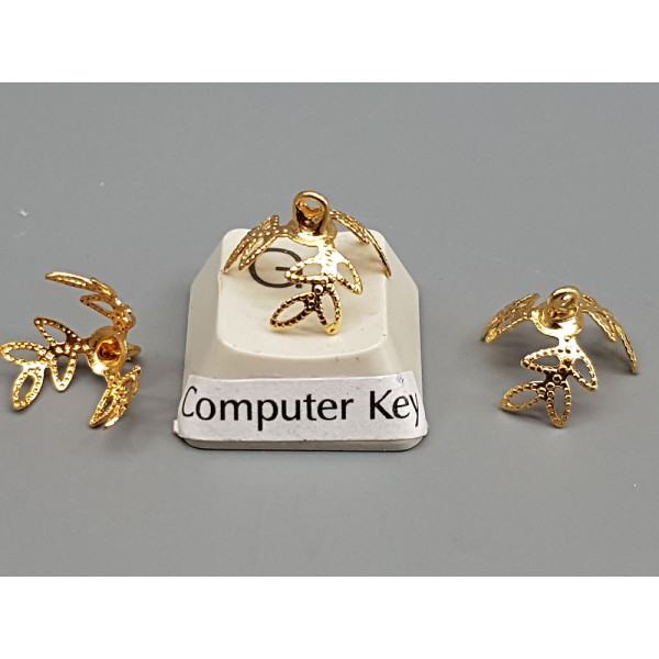 Bell Cap, 3 leaf filigree with loop, gold plate