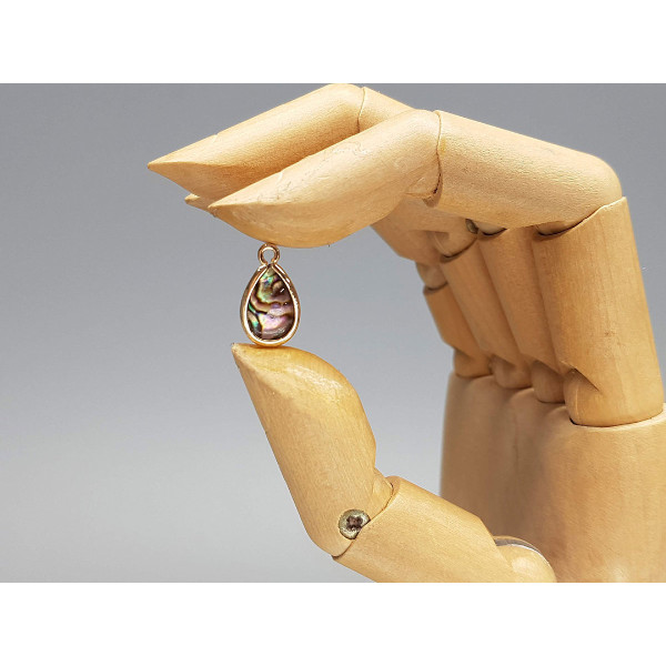 Paua shell charm, oval drop 15mm x 9mm, gold plate