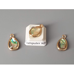 Paua shell charm, oval drop 15mm x 9mm, gold plate