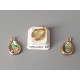 Paua shell charm, oval drop 15mm x 9mm, gold plate