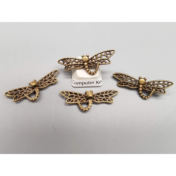 Toggle Clasp: Floral swirl flower with dragonfly, ant bronze plate