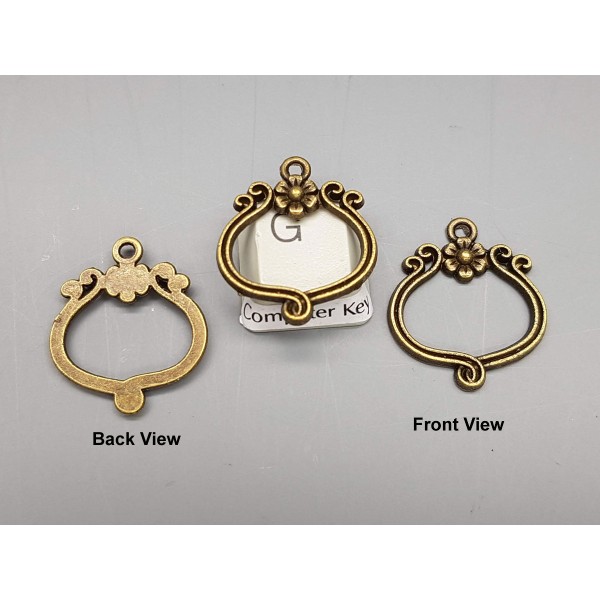 Toggle Clasp: Floral swirl flower with dragonfly, ant bronze plate