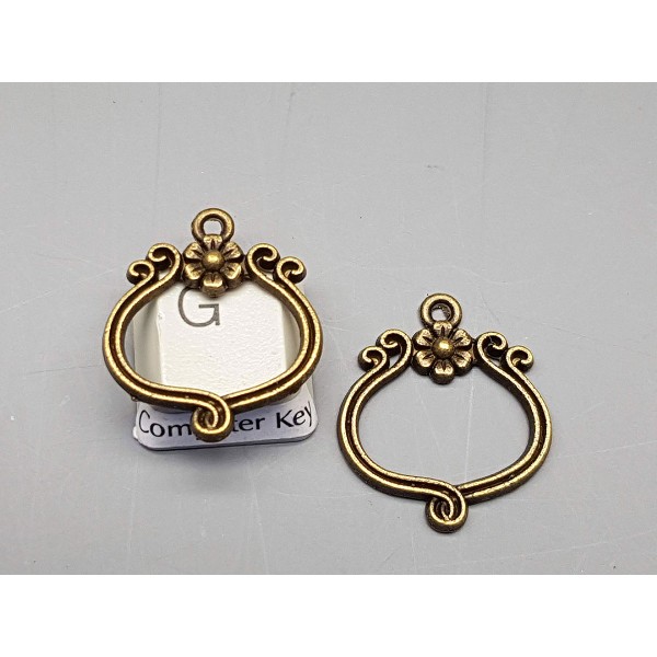 Toggle Clasp: Floral swirl flower with dragonfly, ant bronze plate