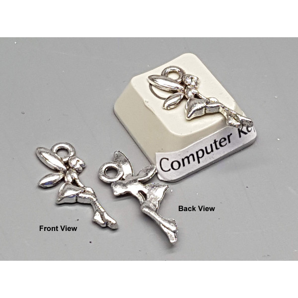 Tiny Fairy Charm, ant silver plate, 19mm