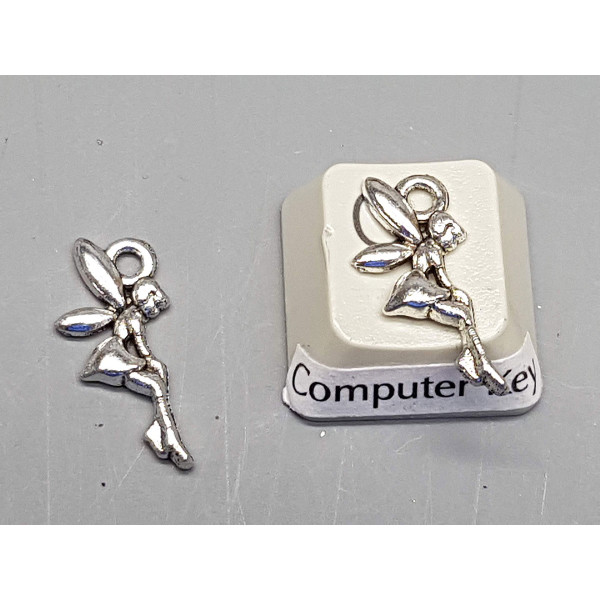 Tiny Fairy Charm, ant silver plate, 19mm