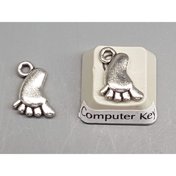 Charm, foot, ant silver plate, same both sides, 14mm