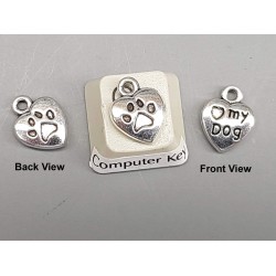 Love My Dog Charm, ant silver plate, 10mm, double sided