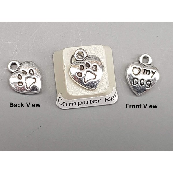 Love My Dog Charm, ant silver plate, 10mm, double sided