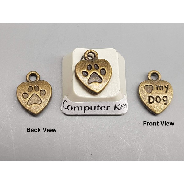 Love My Dog Charm, ant bronze plate, 10mm, double sided