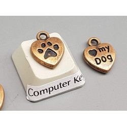 Love My Dog Charm, ant copper plate, 10mm, double sided