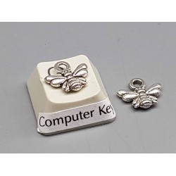Tiny Bee Charm, ant silver plate, 11mm, double sided