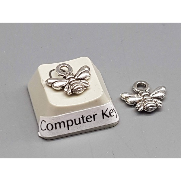Tiny Bee Charm, ant silver plate, 11mm, double sided