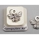 Tiny Bee Charm, ant silver plate, 11mm, double sided