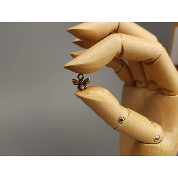 Tiny Bee Charm, ant bronze plate, 11mm, double sided